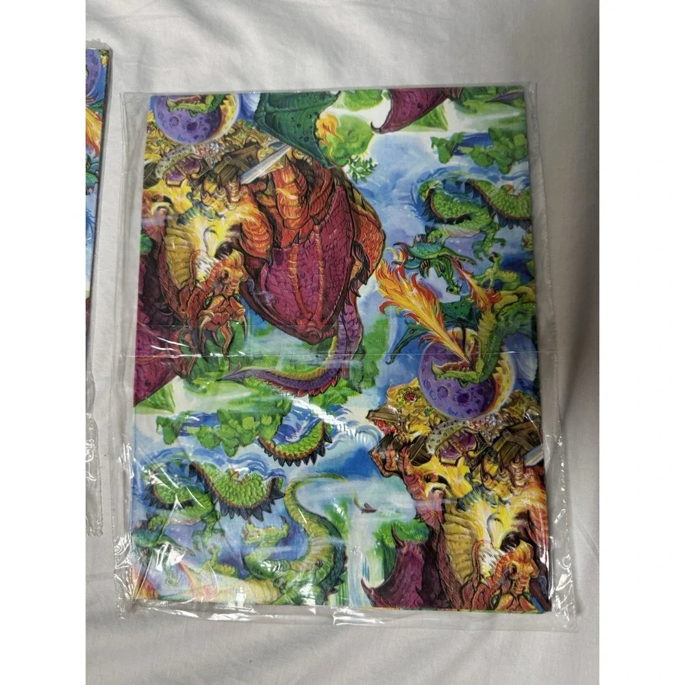 Lot Of 3 Dragon Vintage Wrapping Paper Sheets Gift Wrap Birthday AGC Fantasy